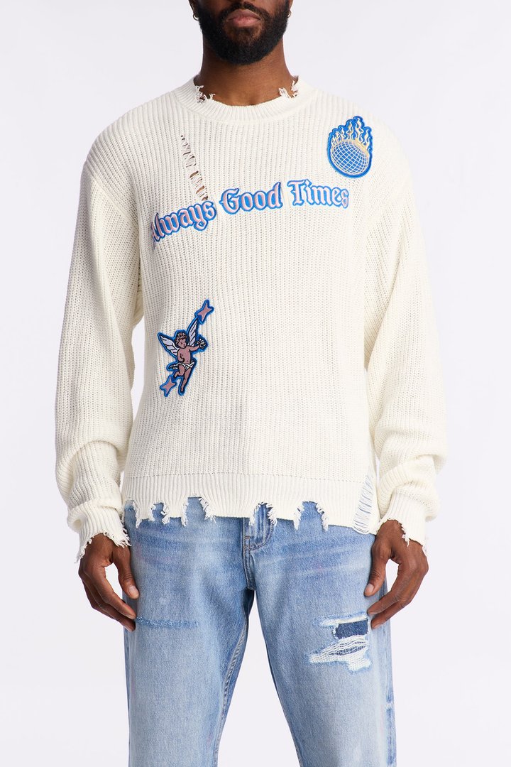 Always Good Times Distressed Sweater - Off White