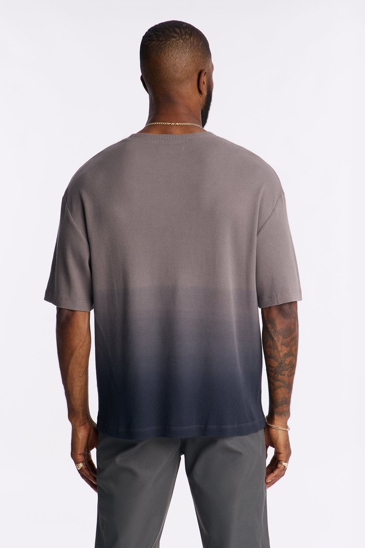 Gradient Waffle Knit Crewneck Tee - Grey/combo