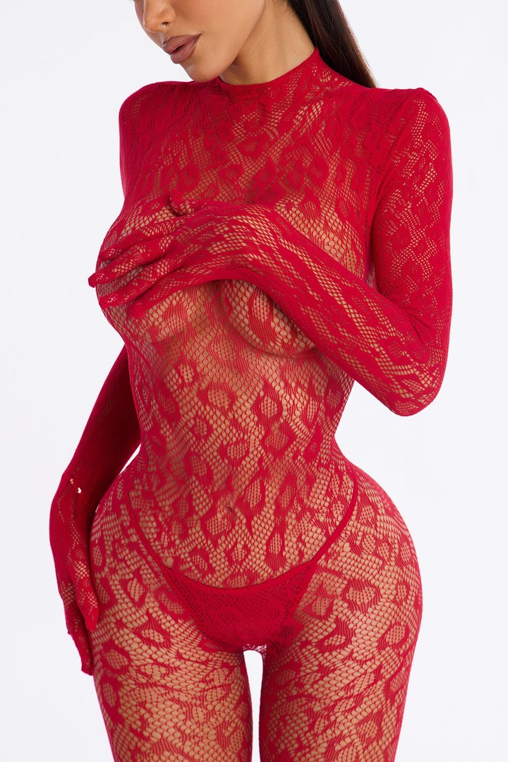 Sasha Jumpsuit Fishnet Bodystocking - Wine