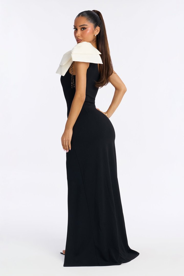Sylvie One Shoulder Crepe Knit Gown - Black/White