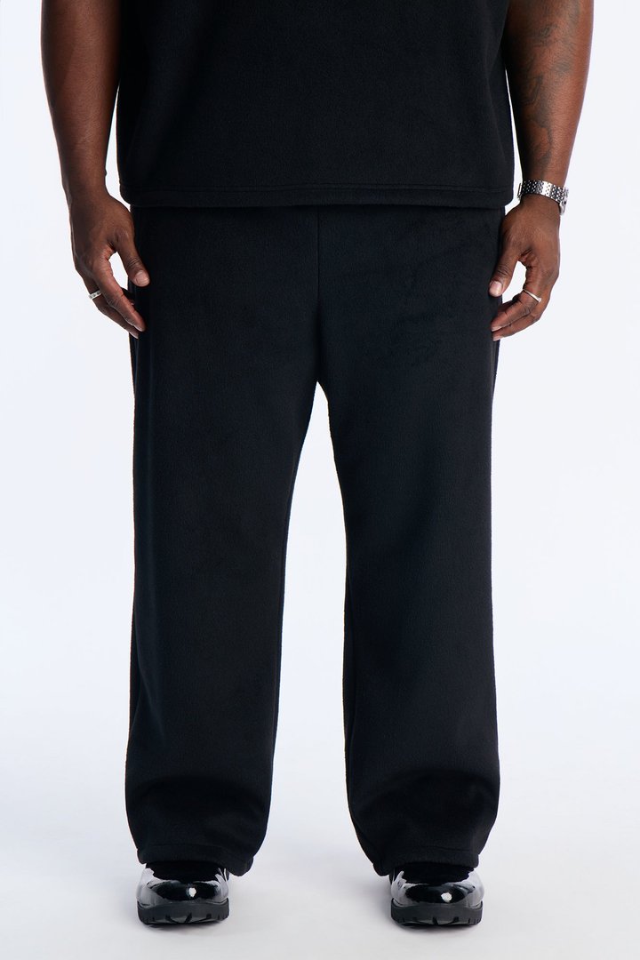 Fuzzy Textured Premium Straight Pants - Black