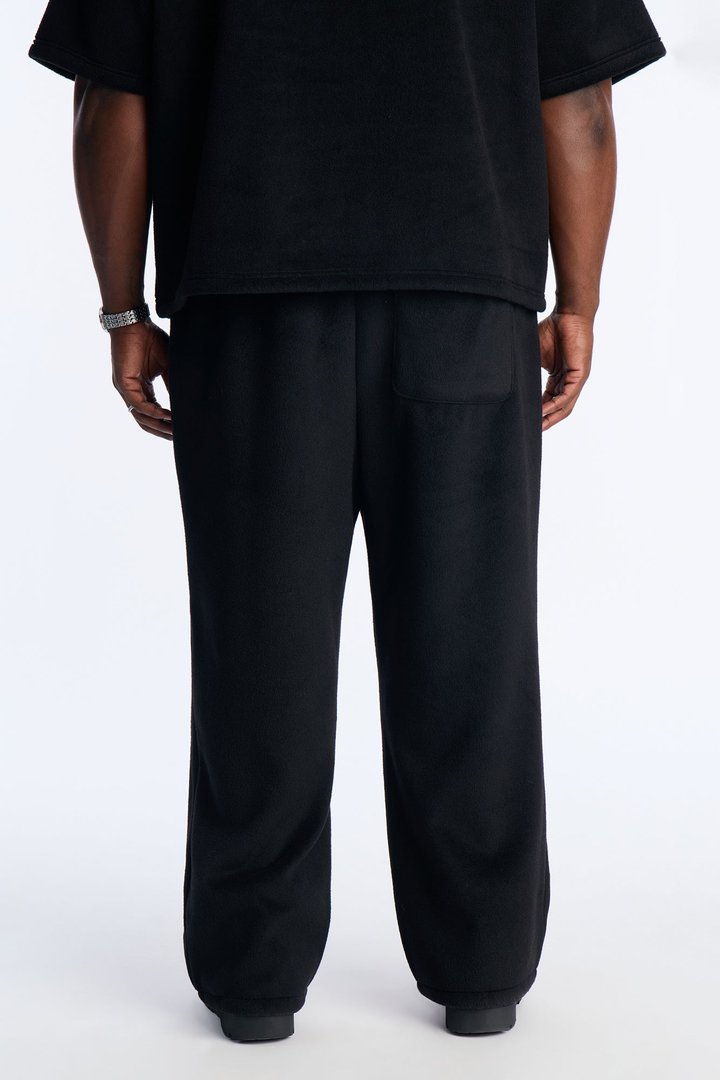 Fuzzy Textured Premium Straight Pants - Black