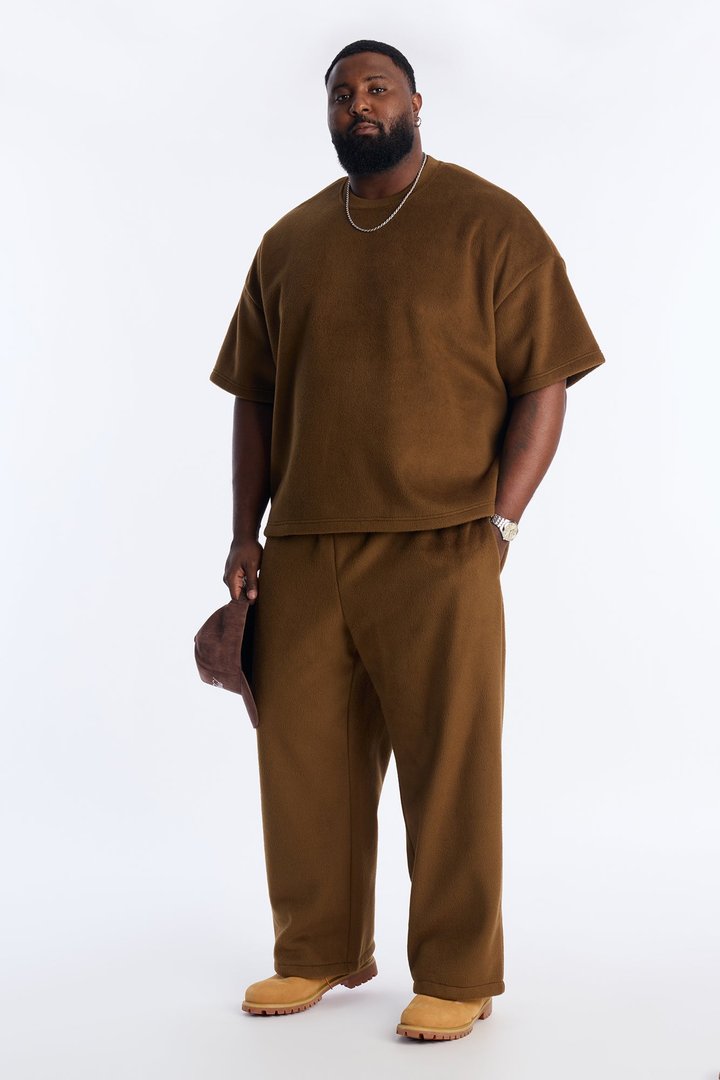 Fuzzy Textured Premium Straight Pants - Brown