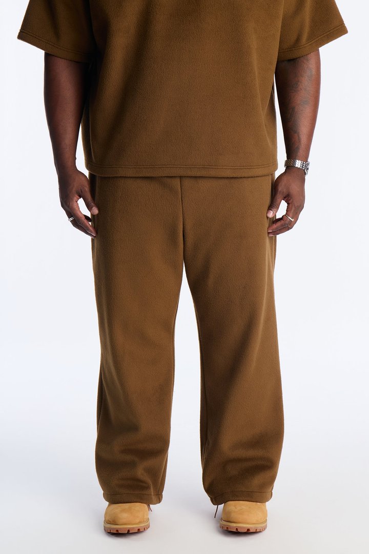 Fuzzy Textured Premium Straight Pants - Brown