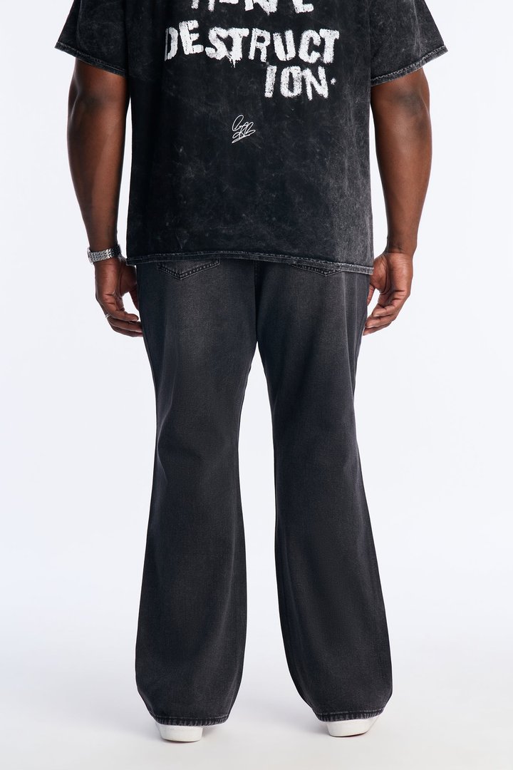 Stacked Skinny Flare Bones Jeweled Jean - Black Wash