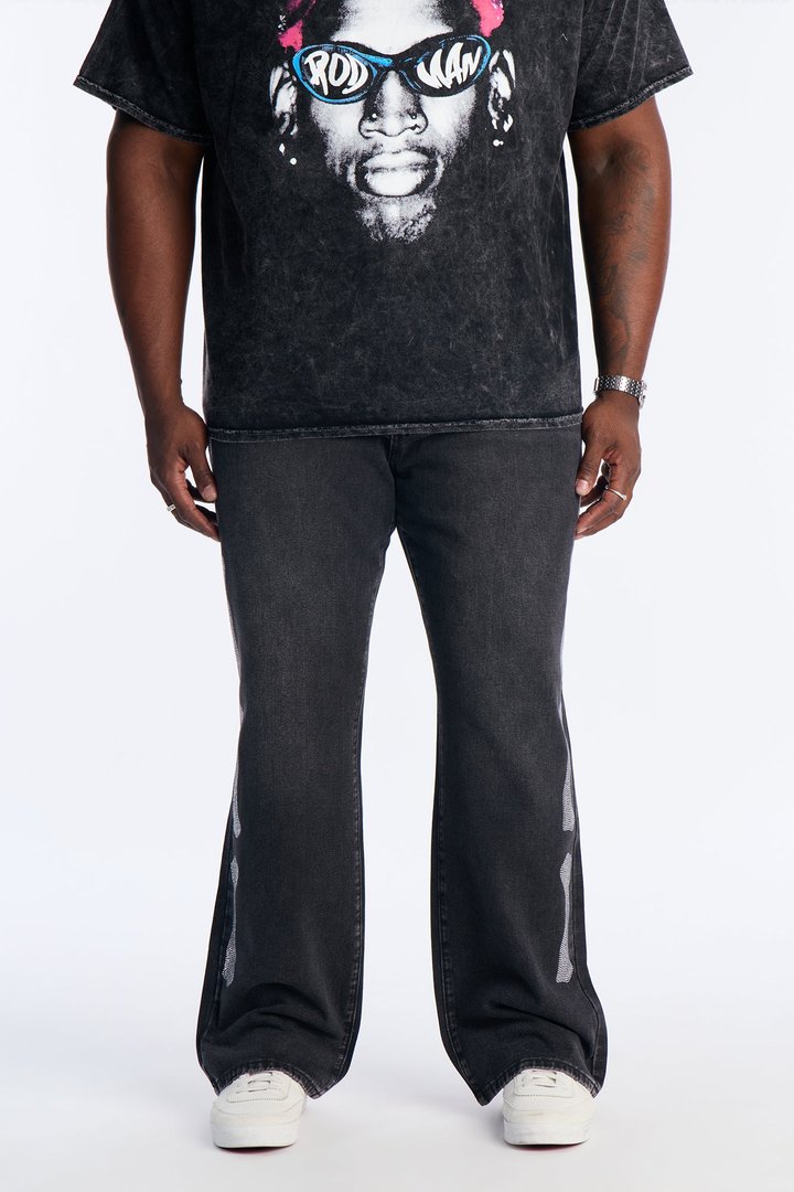 Stacked Skinny Flare Bones Jeweled Jean - Black Wash