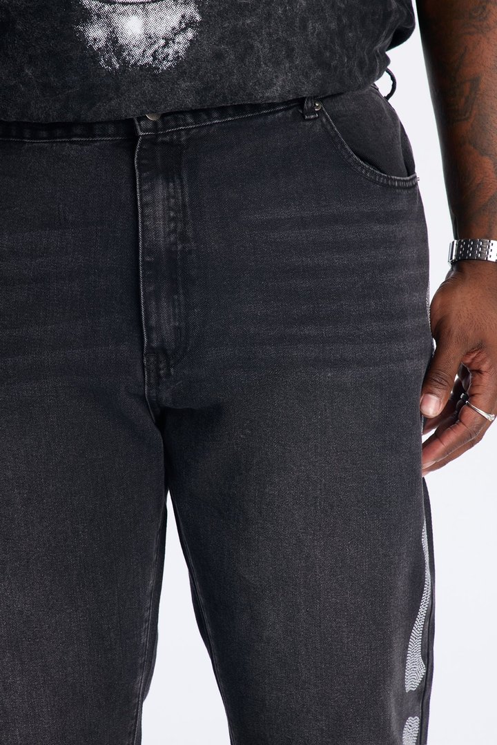 Stacked Skinny Flare Bones Jeweled Jean - Black Wash