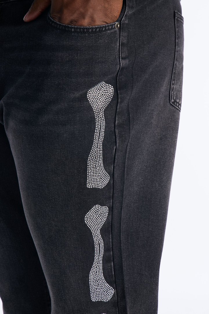 Stacked Skinny Flare Bones Jeweled Jean - Black Wash