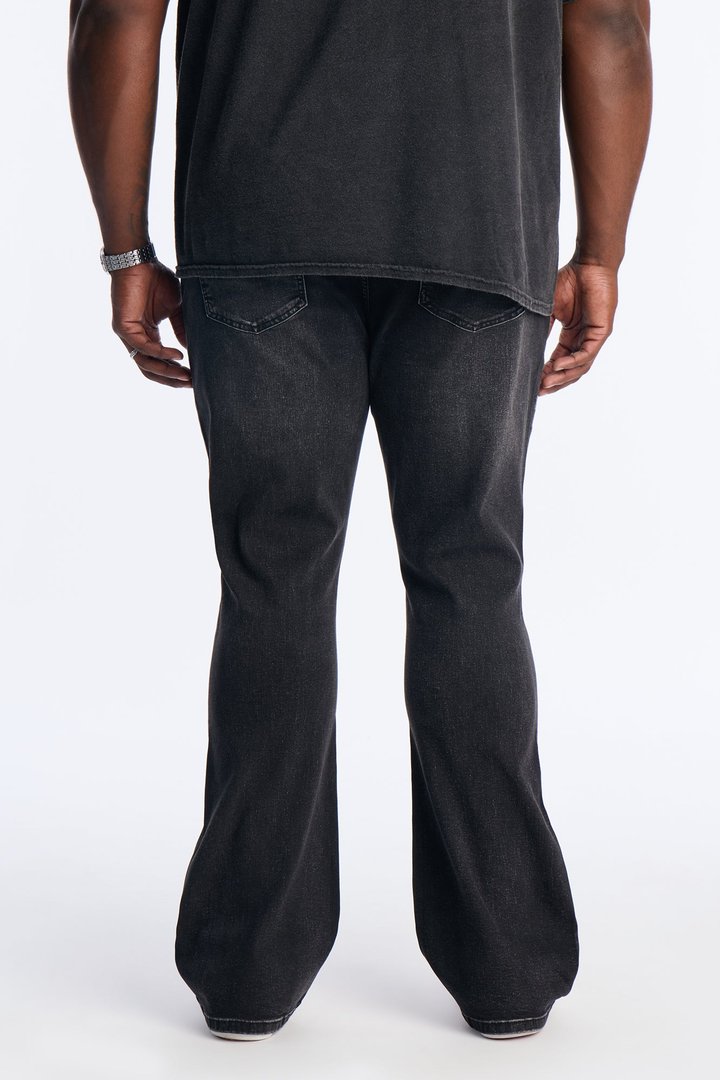 Stacked Skinny Flare Crosses Lined Down Jeweled Jean - Black Wash