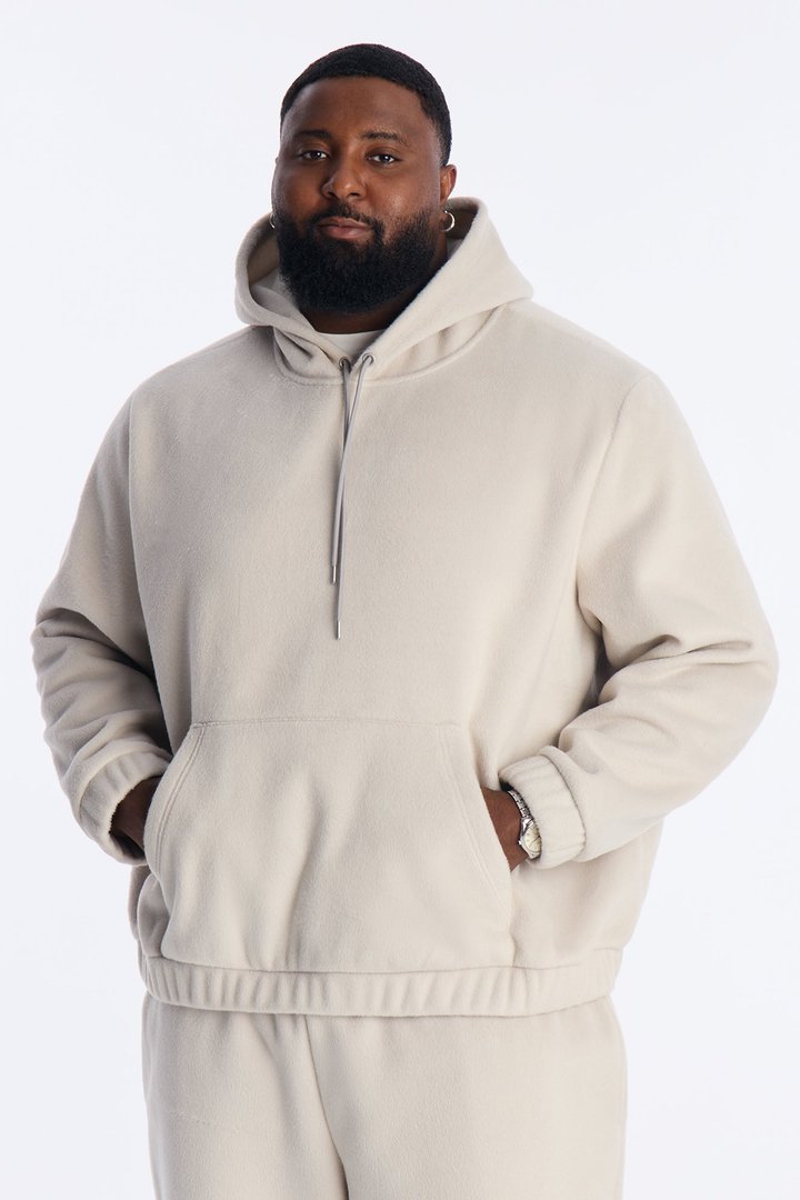Fuzzy Textured Premium Hoodie - Stone