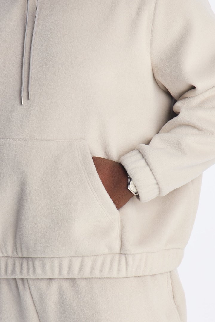 Fuzzy Textured Premium Hoodie - Stone