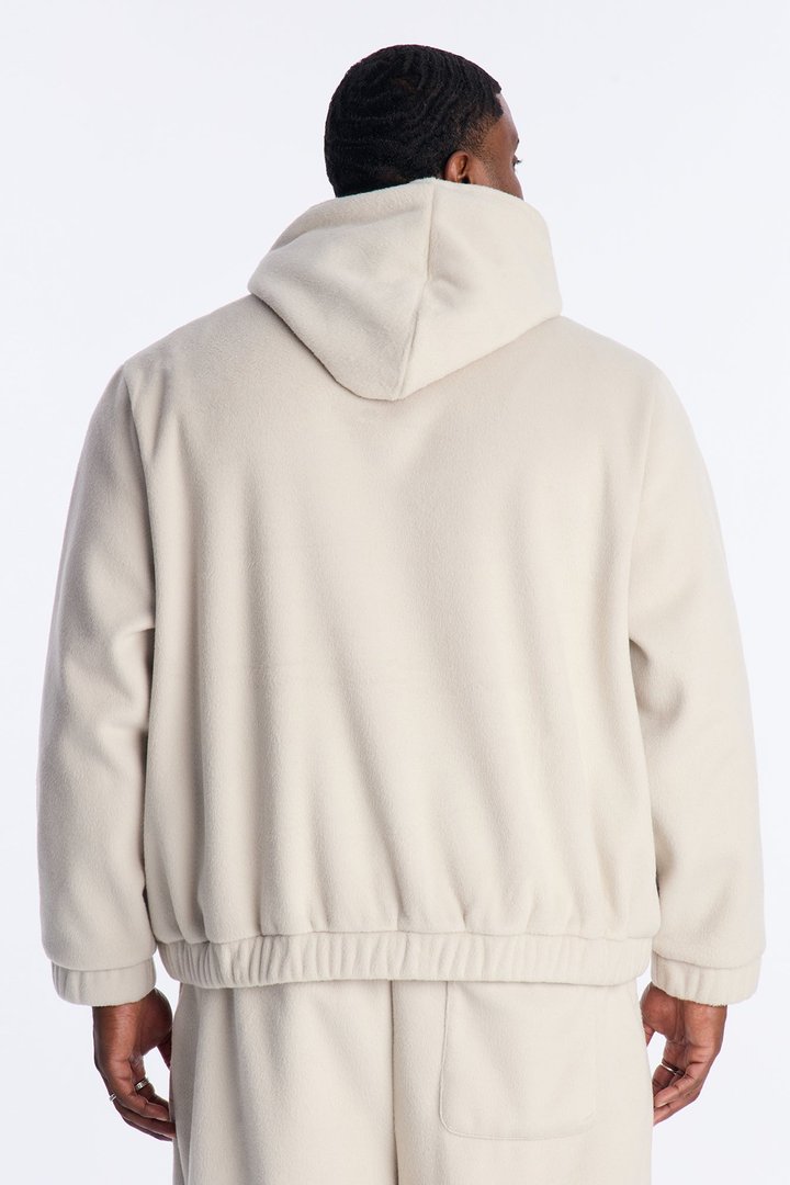 Fuzzy Textured Premium Hoodie - Stone
