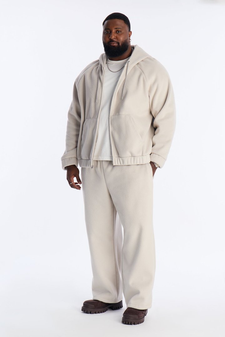 Fuzzy Textured Premium Zip Up Hoodie - Stone