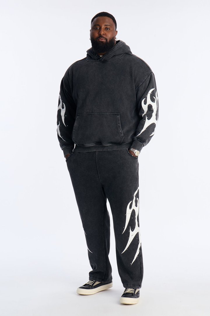 La Flames Rhinestones Relaxed Sweatpants - Black