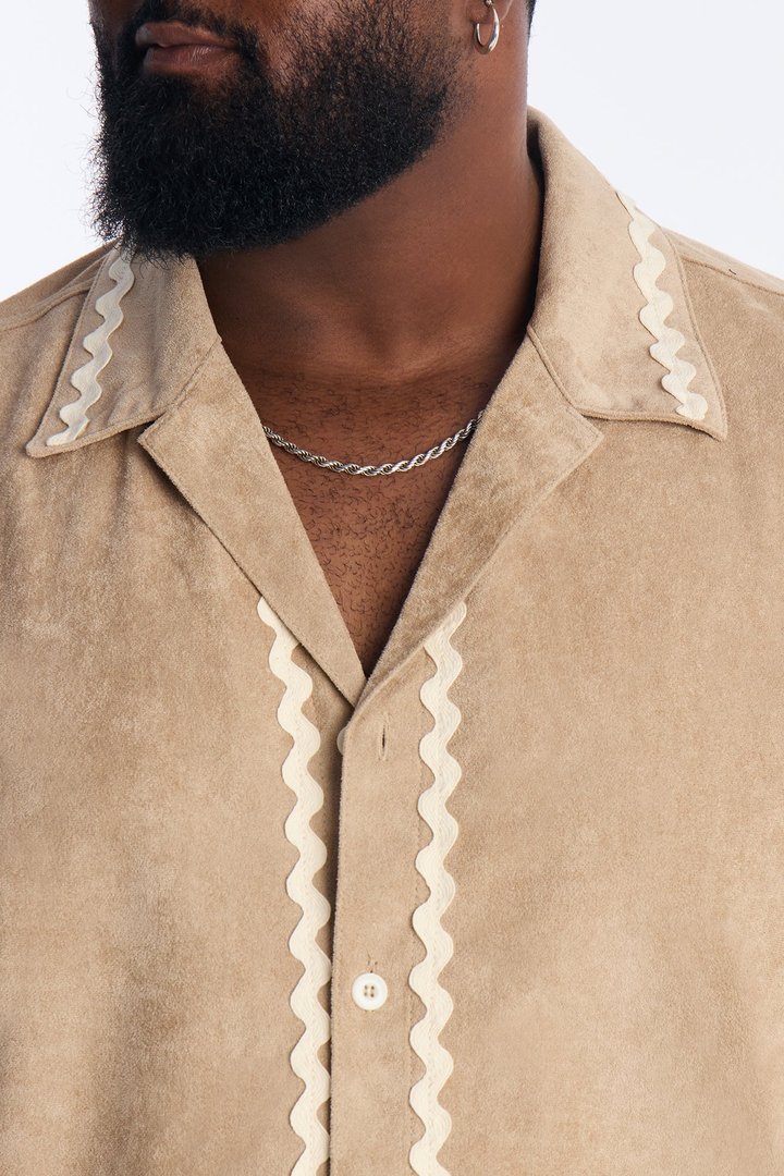 Stone Wash Story Suede Cuban Button Up - Stone