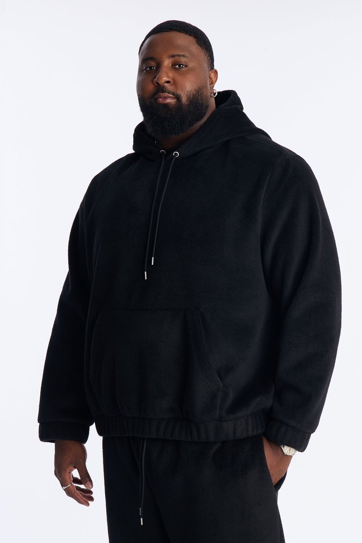 Fuzzy Textured Premium Hoodie - Black