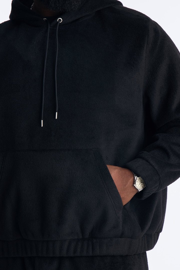 Fuzzy Textured Premium Hoodie - Black