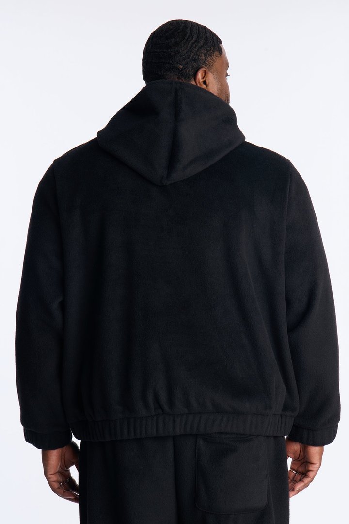 Fuzzy Textured Premium Hoodie - Black