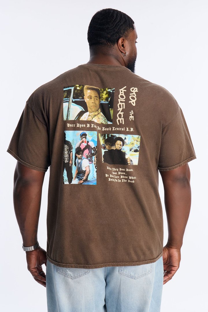 Boyz N The Hood Stop The Violence Vintage Washed Short Sleeve Tee - Chocolate