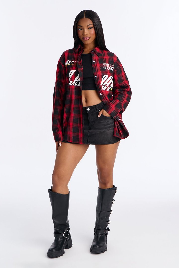 Alpha Racing Plaid Long Sleeve Flannel - Red
