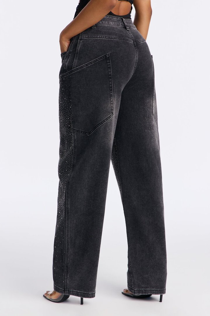 Show Stunner Embellished Rhinestone Jeans - Black Wash