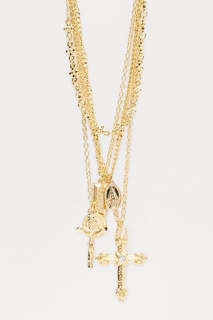 Father Faith Cross Layered Necklace - Gold
