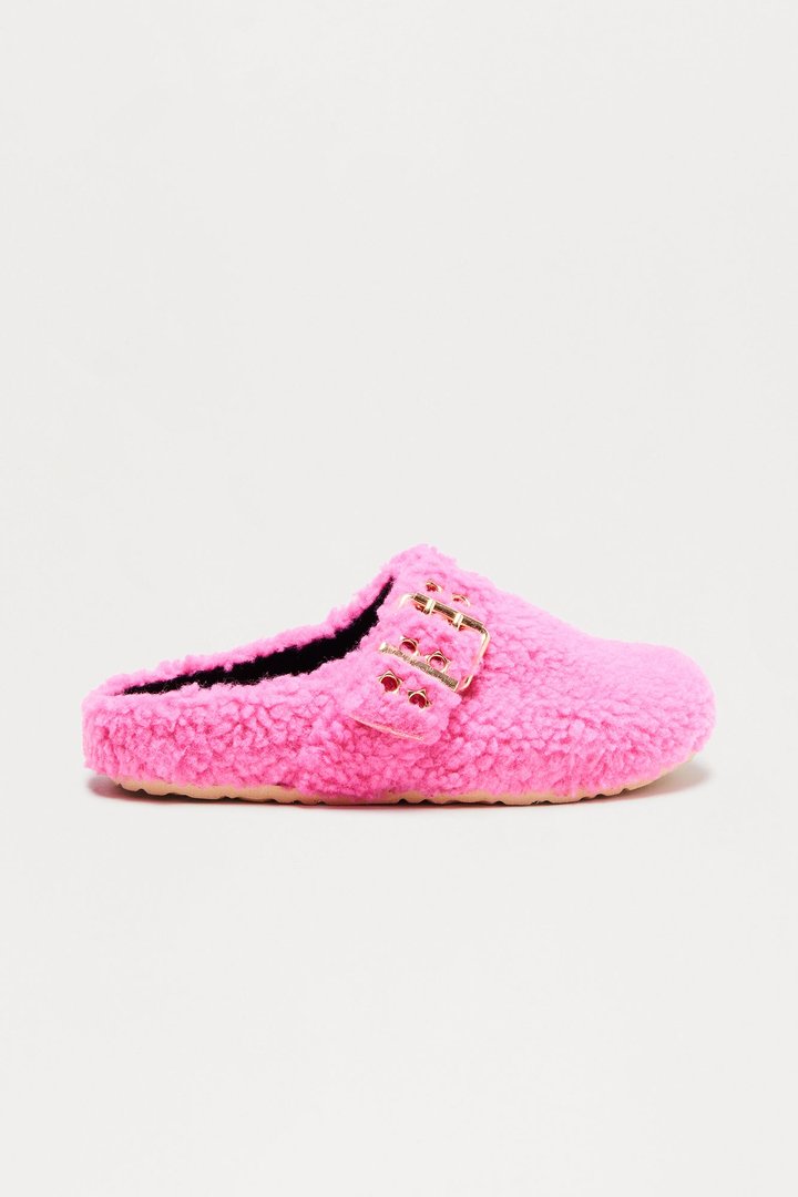 Collie Buckle Sherpa Flats - Pink