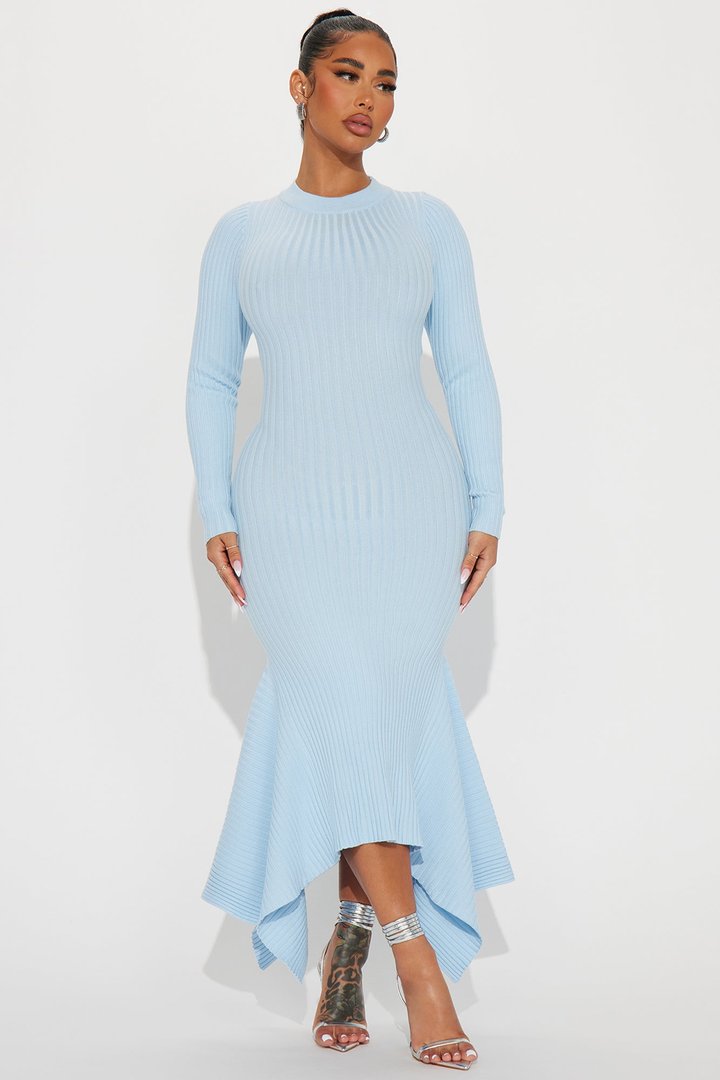 Kaylie Sweater Maxi Dress - Light Blue