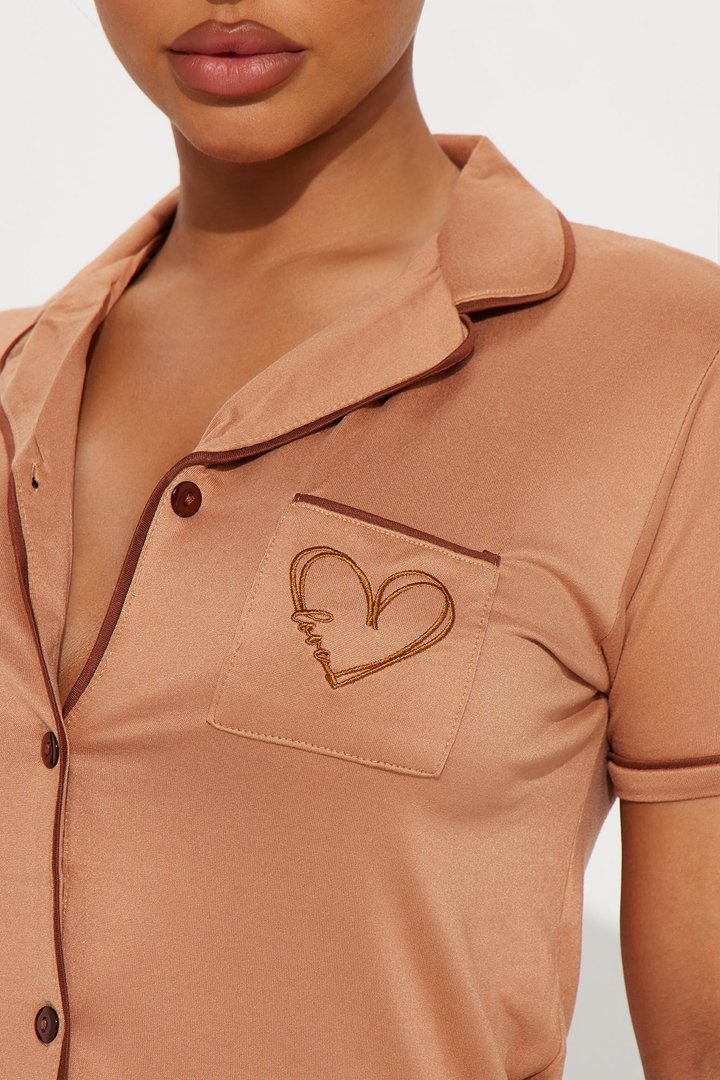 I Heart My Bed PJ Short Set - Brown