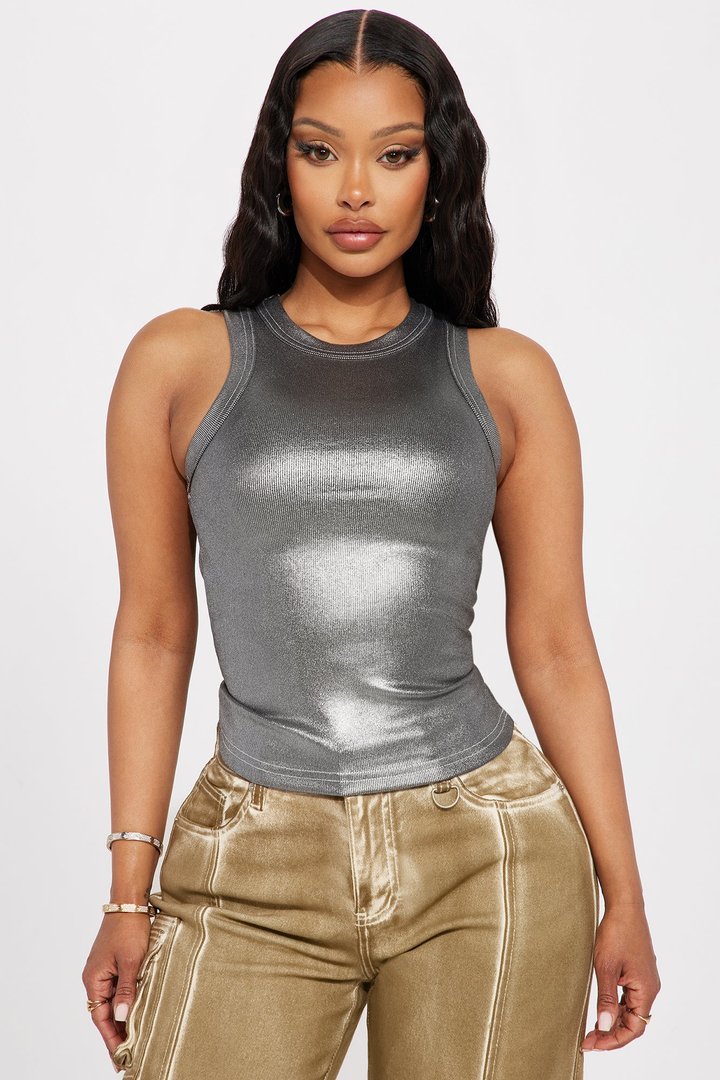 Electric Love Metallic Tank Top - Silver
