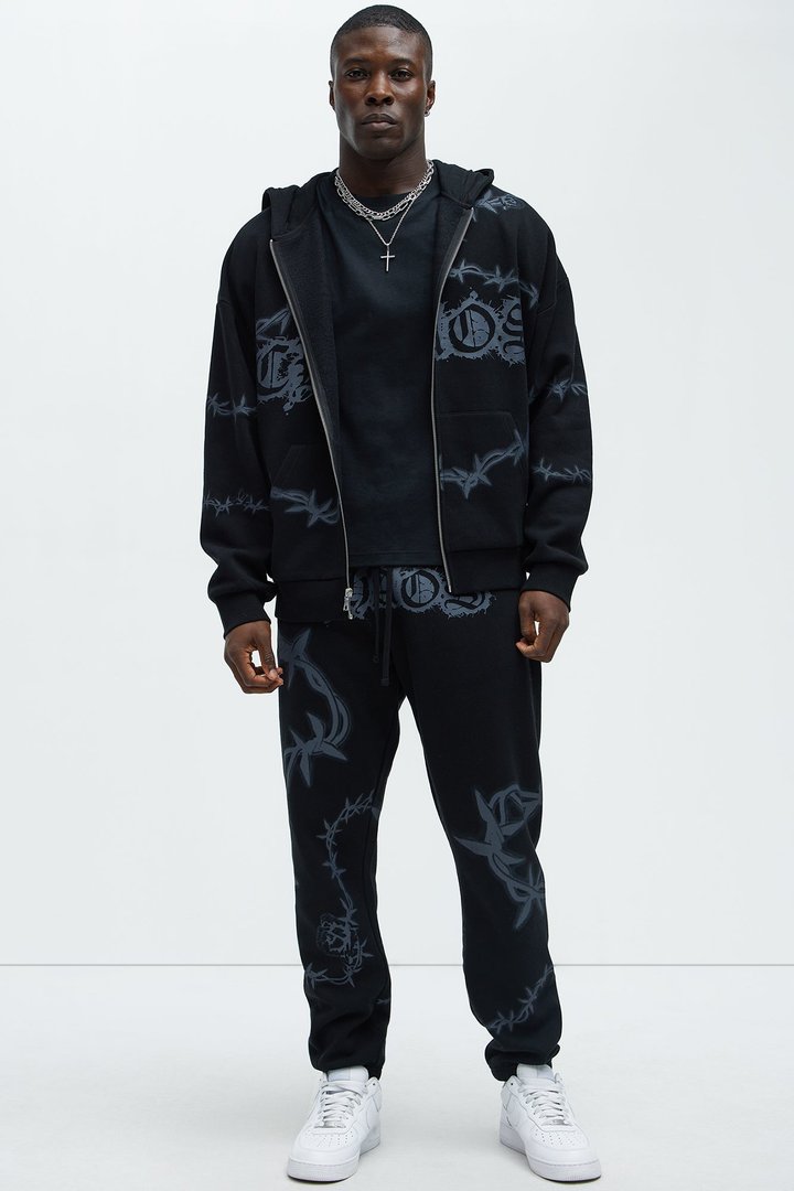 Tayson Chaos Oversized Zip Hoodie - Black