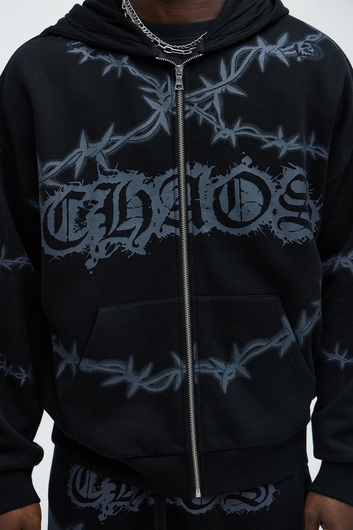 Tayson Chaos Oversized Zip Hoodie - Black