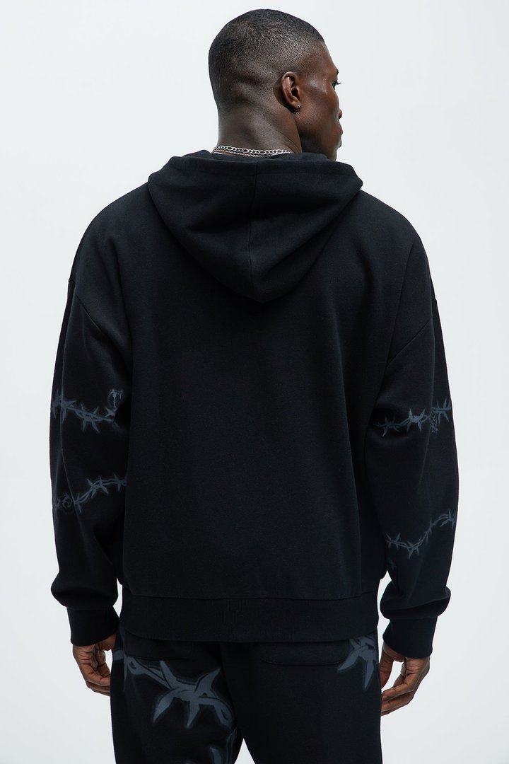 Tayson Chaos Oversized Zip Hoodie - Black