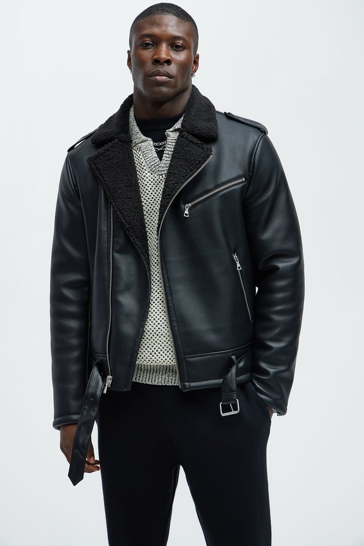 Knuckle Head Faux Leather Moto Jacket - Black