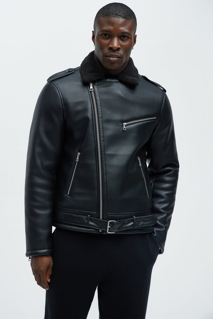 Knuckle Head Faux Leather Moto Jacket - Black