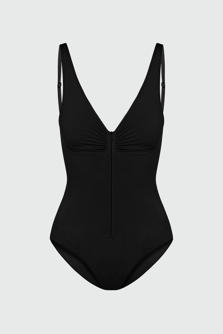 Nova Sculpt Seamless Strong Compression Zip Front Brief Bodysuit - Black