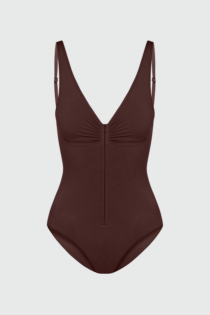Nova Sculpt Seamless Strong Compression Zip Front Brief Bodysuit - Coco