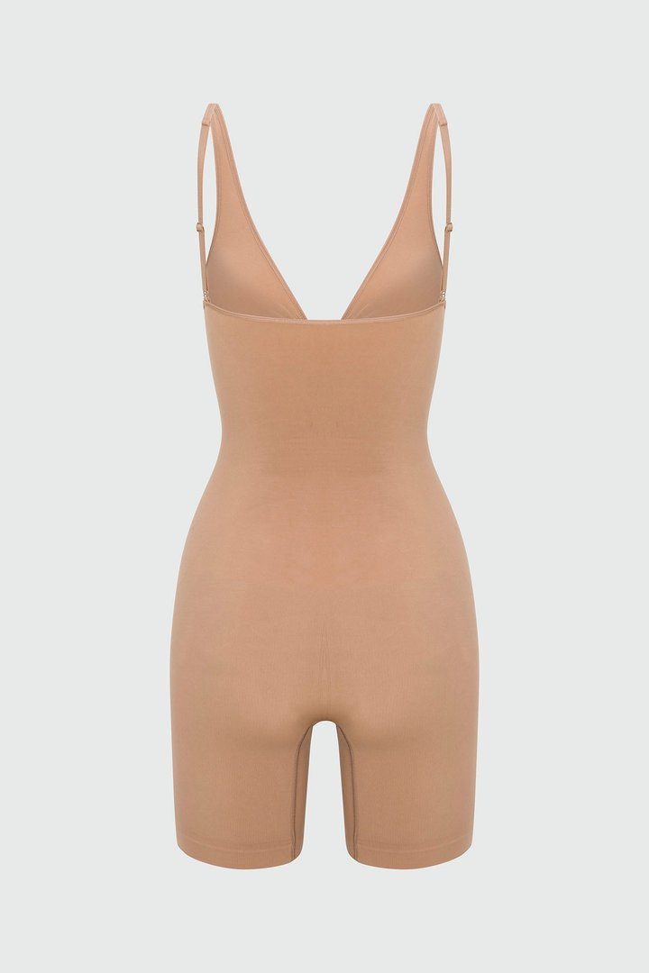Nova Sculpt Seamless Strong Compression Zip Front Thigh Shaping Bodysuit - Nude