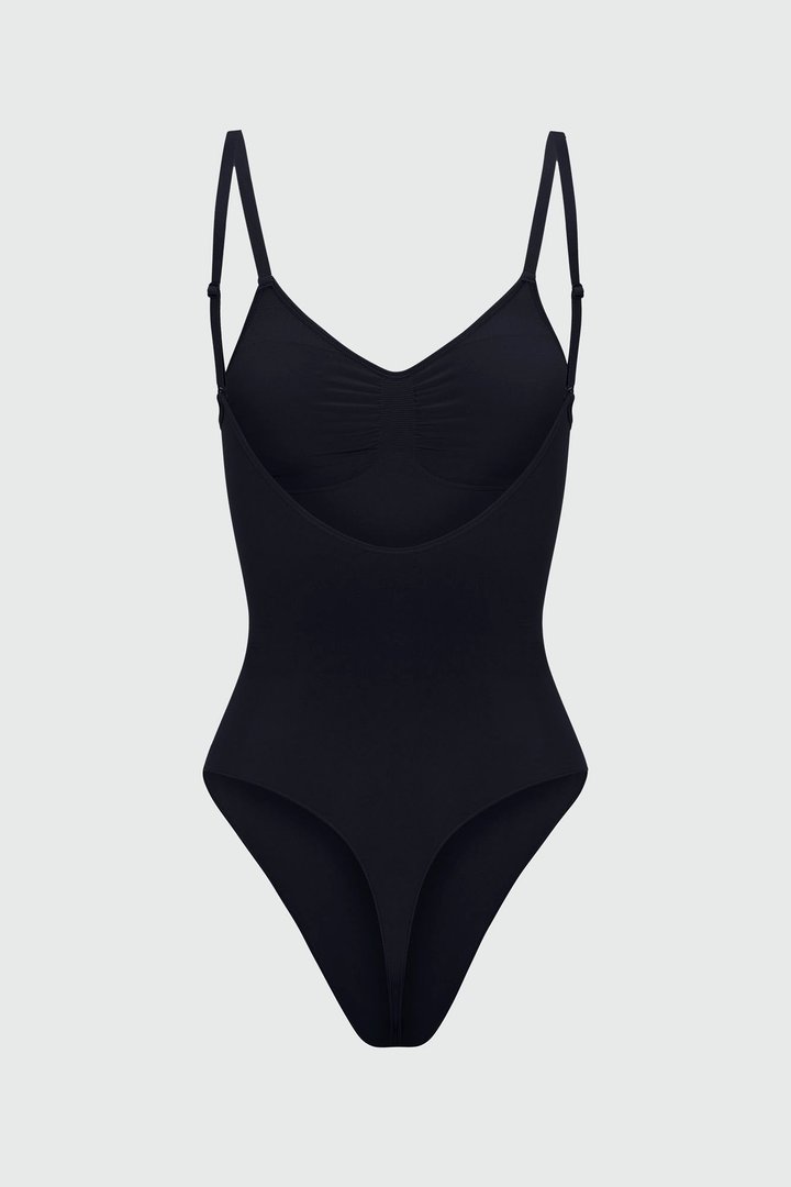 Nova Sculpt Seamless Strong Compression Low Back Thong Bodysuit - Black