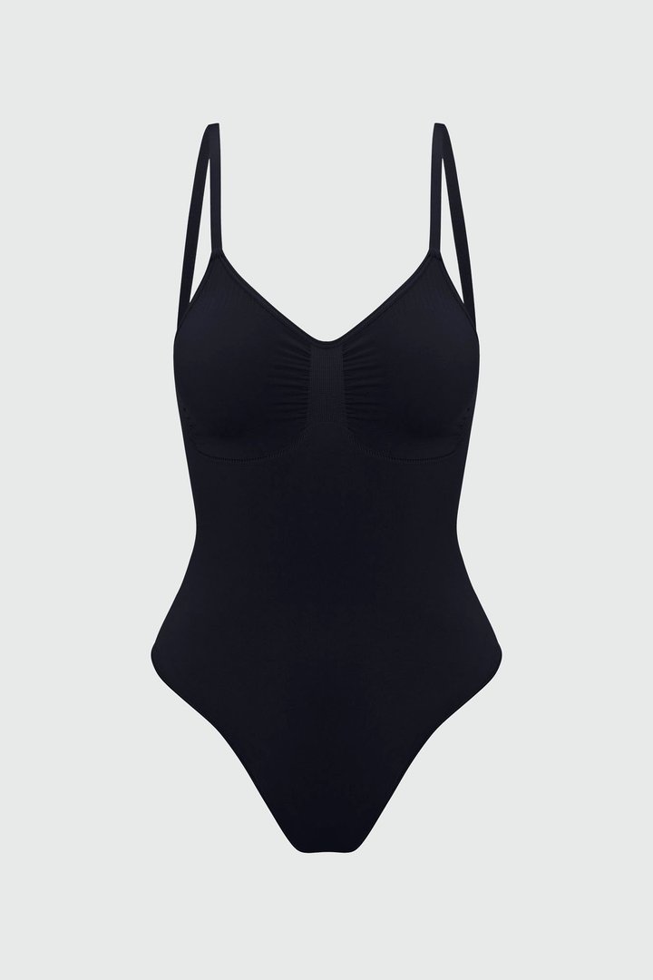 Nova Sculpt Seamless Strong Compression Low Back Thong Bodysuit - Black