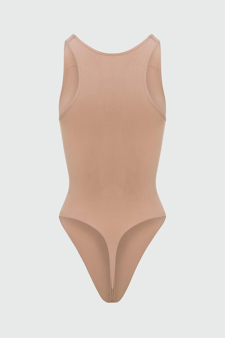 Nova Sculpt Seamless Strong Compression Scoop Neck Thong Bodysuit - Nude