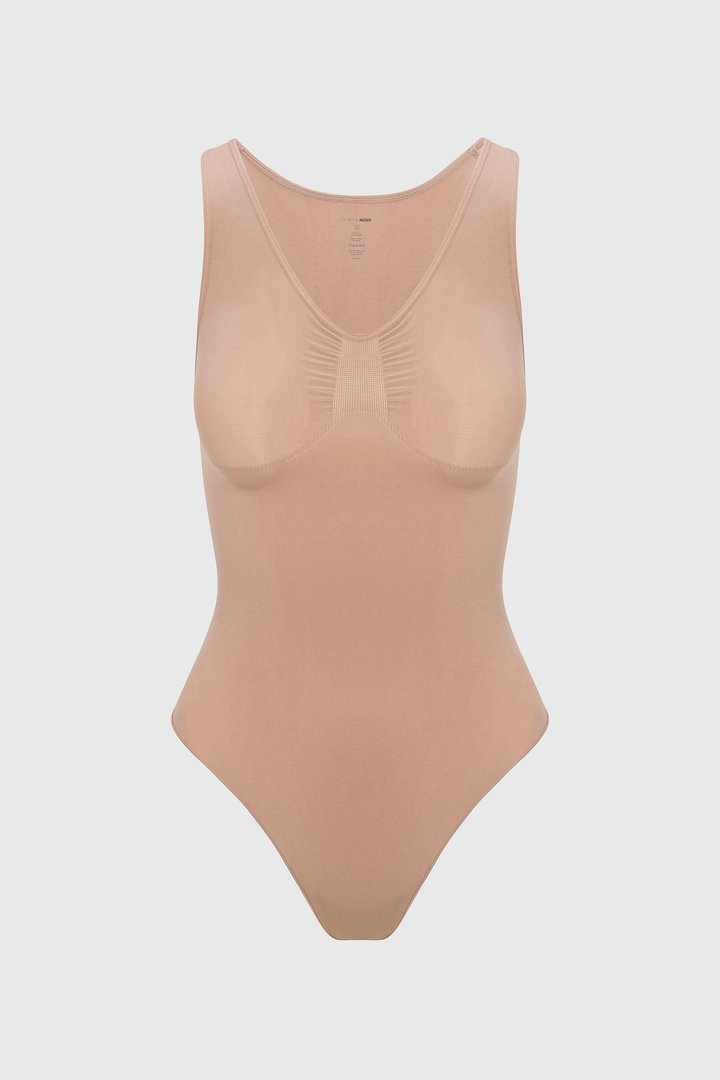 Nova Sculpt Seamless Strong Compression Scoop Neck Thong Bodysuit - Nude