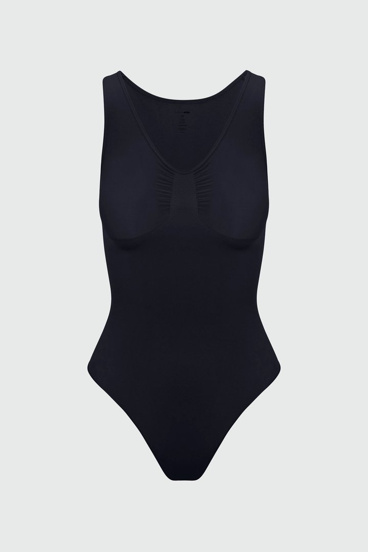 Nova Sculpt Seamless Strong Compression Scoop Neck Thong Bodysuit - Black