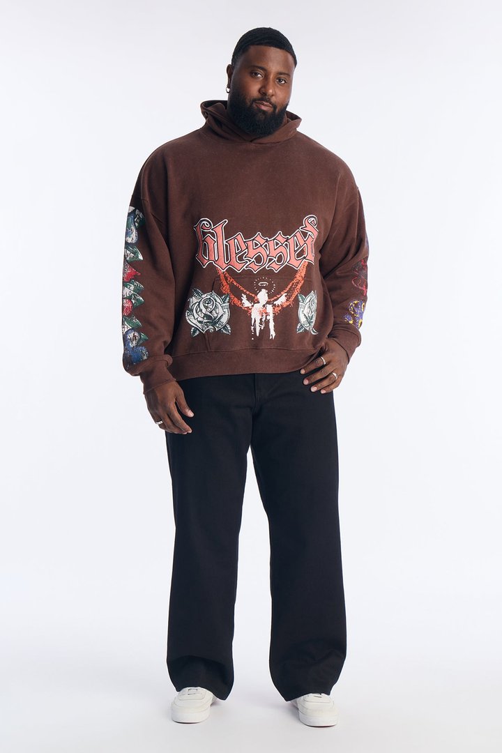 Stay Blessed Oversized Hoodie - Brown