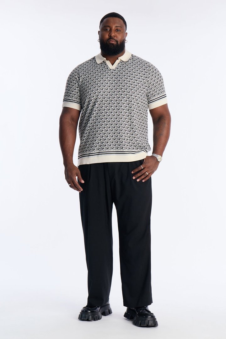 Solstice Knit Johnny Collar Polo - Black/combo