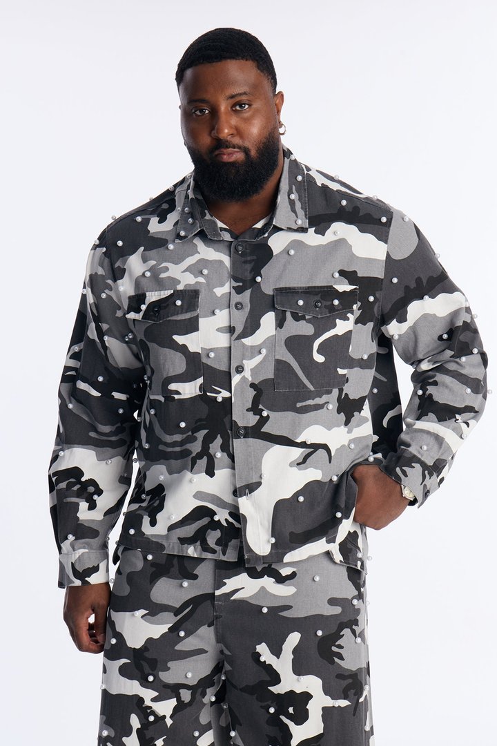 Pearl Wildin Camo Button Up Shirt - Black