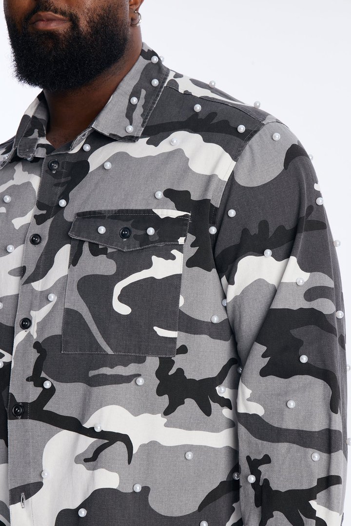 Pearl Wildin Camo Button Up Shirt - Black