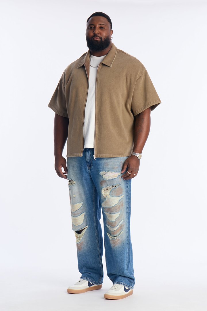 Relaxed Straight Rogue Rip And Repair Jean - Vintage Blue Wash