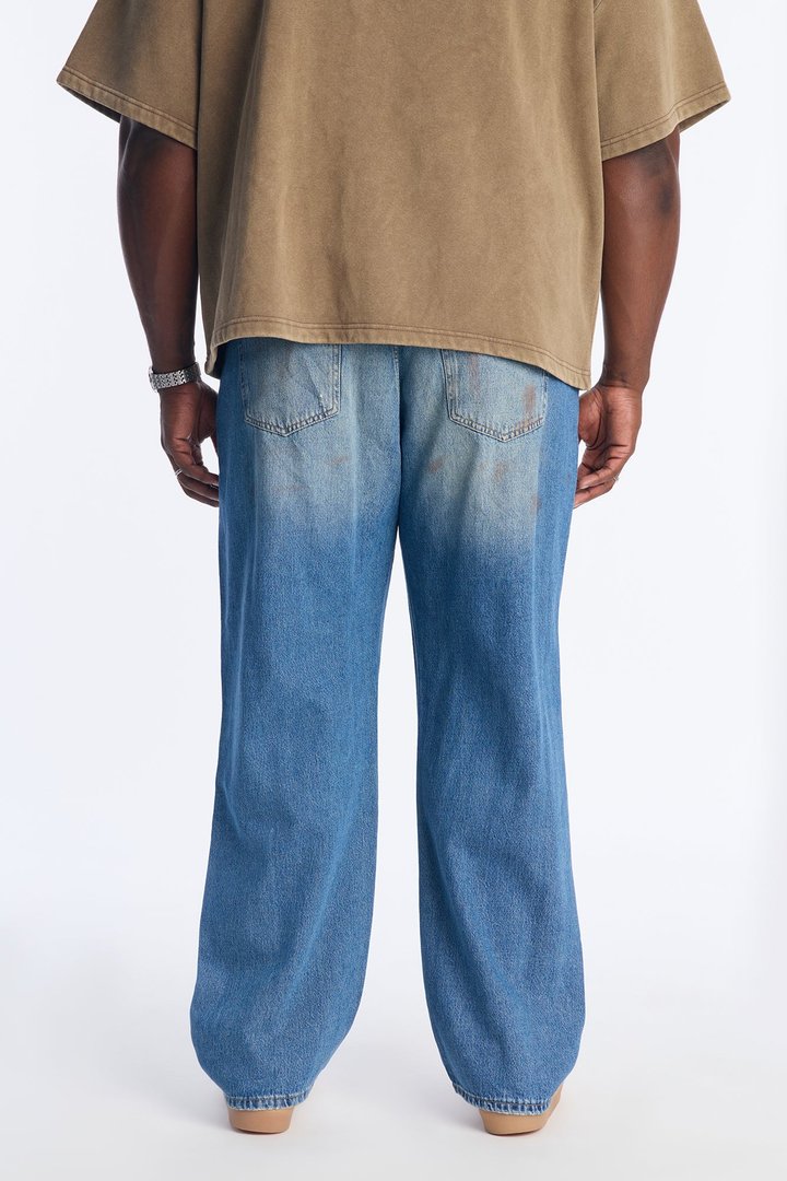 Relaxed Straight Rogue Rip And Repair Jean - Vintage Blue Wash
