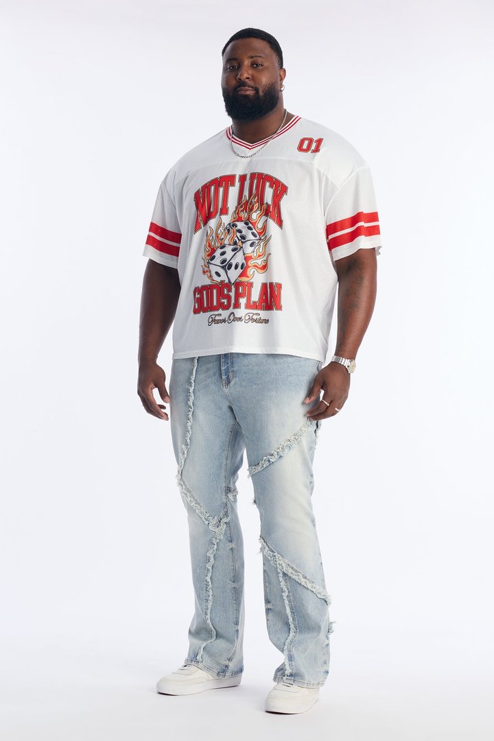 Stacked Skinny Flare Frayed Lines Jean - Light Blue Wash